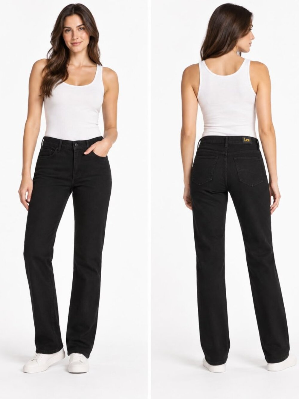 Lee Ultra Lux Comfort Women’s 8 Long Black Straight Leg Mid Rise Jeans NWT
